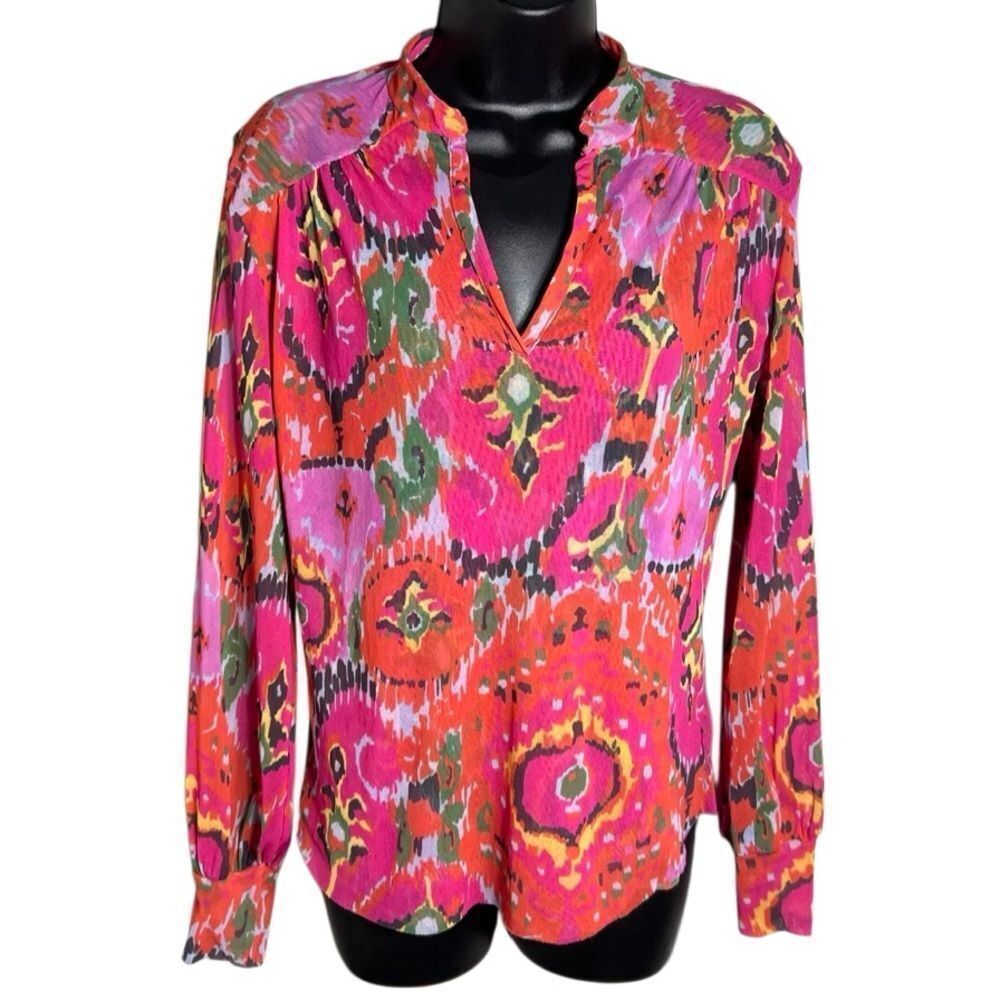 Sweet Pea By Stacy Frati Semi Sheer Vibrant Patterned Women's Top Size Small